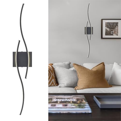 Image of DEYNITE Modern Black Creative Wave Strip Led Wall Light Fixture Industrial Wall Sconce for Bathroom Hallway Staircase Entryway 3000K Warm Light