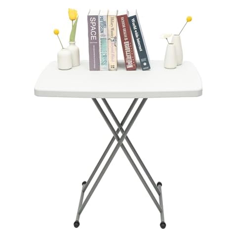 AOIDFOA 30-Inch Classic Portable Foldable Elevatable Table, Home Adjustable Foldable Laptop Table Tv Tray Heavy-Duty Utility Table Height Adjustable, White Granite Cover