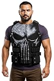 Men’s Punishar Skull Vest – Jon Bernthal Season 3 Black Leather Biker Jacket | Cosplay & Halloween Costume (Cotton, L)