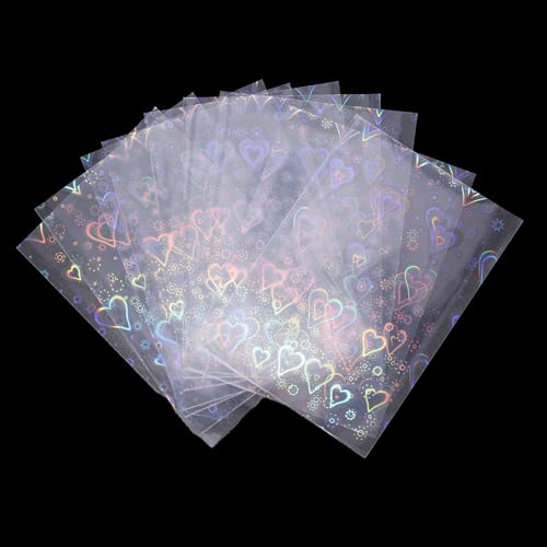 100pcs Photocard Sleeves 3.58x2.56 in Love Heart-Shape Laser Flashing Card Sleeves Holographic Foil Protective Cover for Card Enthusiasts