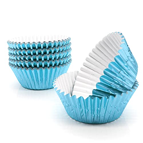 Image of Light Blue Foil Cupcake Liners,GOLF 100Pack Metallic Baking Cups Standard Size