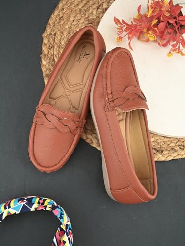 Image of XE Looks Women's Wave Design Loafer Ballet & Moccasins Faux Leather, Trendy and Stylish, Slip-on Mule Shoes for Daily Casual Wear & Formal Wear for Women & Girls
