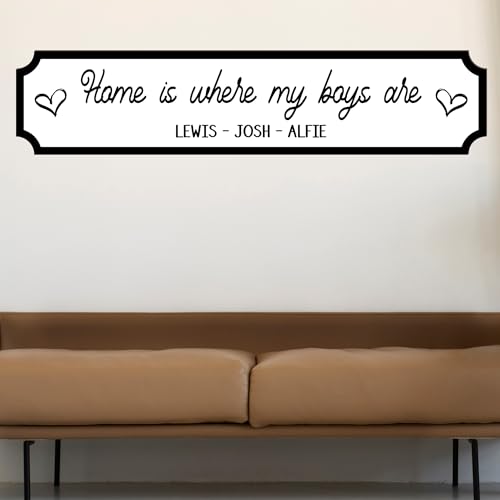 Personalised Our Family 'Home Is Where' Street Sign Plaque - Custom Names Wall Decor Gift | Boy Family, Girls Family, My Kids Street Sign Home Gift (Boys, MDF Wood - Small 29cm x 6.3cm) - Image 4