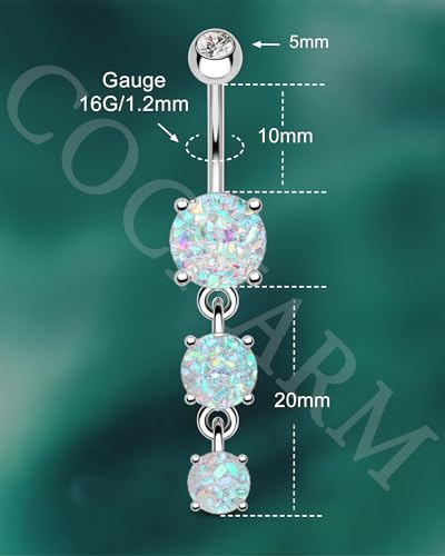 COCHARM Cute Dangly Opal Belly Button Rings 14g 316L Stainless Steel Dangle Navel Rings for Women Belly Button Piercing Dangling Navel Bar3