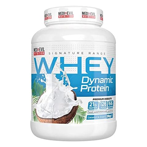 Medi-Evil Nutrition Whey Dynamic Protein Whey Protein Powder with Whey Protein Isolate and Natural BCAAs, Coconut Cream Flavour, 2kg, 66 Servings (Pack of 1) Cover