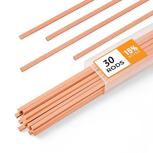 30pcs Brazing Rods AWS BCuP-5 15% Silver Solder Phos Copper Brazing Alloy Flat Welding Rods 0.050x1/8x10 for HVAC Refrigeration and Industrial Applications