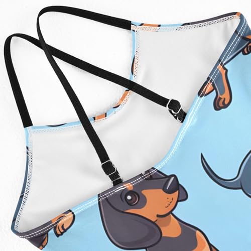 Image of Girls One Piece Swimsuits, Dachshund Seamless Pattern(2) Beach Bathing Suit Sport Halter Swimwear, 3T