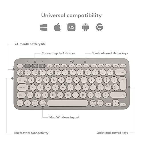 Image of Logitech K380 Multi-Device Bluetooth Wireless Keyboard with Easy-Switch for Up to 3 Devices, Slim, 2 Year Battery-PC, Laptop, Windows, Mac, Chrome OS, Android, iPadOS, Apple TV - Sand