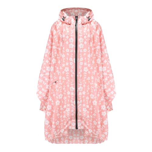 Freiesoldaten Damen Wasserdicht Regenponcho Stilvoll Wiederverwendbar Leicht Draussen Regenmäntel Regenjacke mit Haube