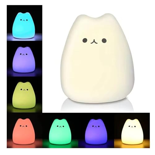 Image of HUMAIZAR Cute Silicone Cat Night Light - Rechargeable LED Cat Lamp with Touch Control, Color Changing Kids Bedside Lamp