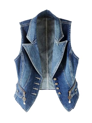 Women Denim Vest Jacket Spring Autumn Sleeveless Short Jeans Waistcoats Single-Breasted Tops