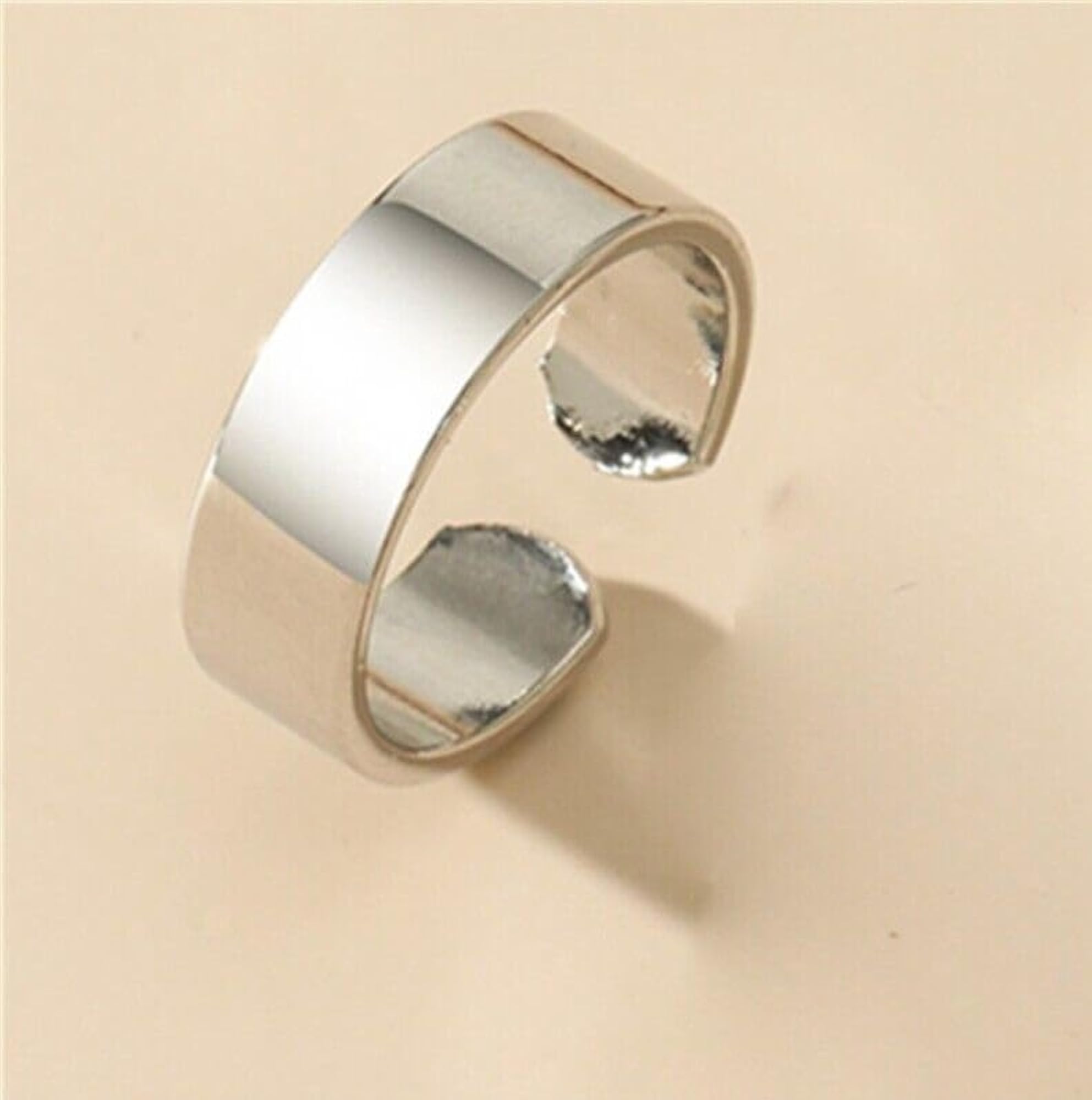 Unisex Silver Stainless Steel Adjustable Open-Cuff Finger Band Ring