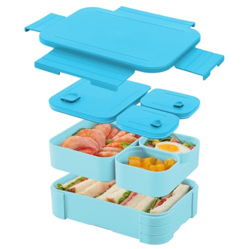 Image of YELONA Lunch Box + Tumbler Combo for Office & School | BPA Free Leakproof Bento Lunch Box with Compartments | 350ml Stainless Steel Insulated Coffee Mug - Sky Blue