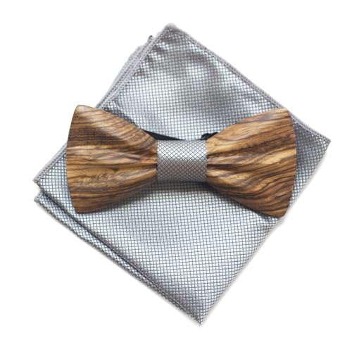 Cyriacus Holzfliege Einstecktuch Set Herren Holzfliegenset Fliege aus Holz für Hochzeit Aufführungen Abschlussball Geschenk