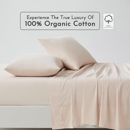 Image of Linen Closet 100% Organic Cotton Full Size Sheets Set, 4 Pcs, Light Pink - Percale Bed Sheets & Pillowcases Set - Up To 16 inch Deep Pocket Fitted Sheet - Cooling, Crisp & Breathable - For Hot Sleepers