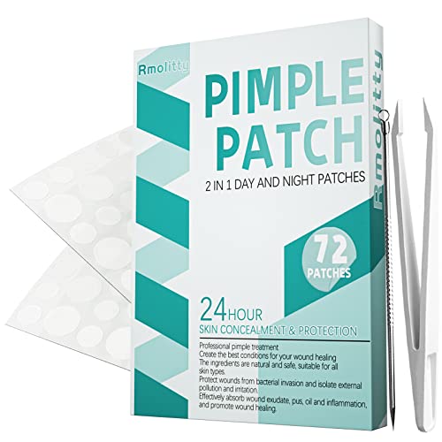 Rmolitty Parches Acne, Parches Granos Promover La Curación Del Acné, Parches Para Acné Impermeable y Transpirable, Parches De Acné 2 en 1 Para El Día y La Noche Que Absorben Las Secreciones(72 pcs)