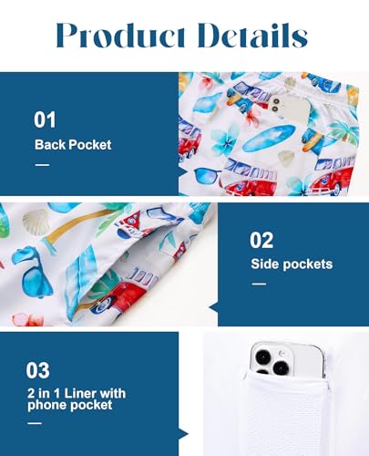 Image of Gleeease 7inch Mens Swim Trunks 2 in 1 with Compression Liner Pockets Drawstring Quick Dry Stretch Lined Funny Beach Pool