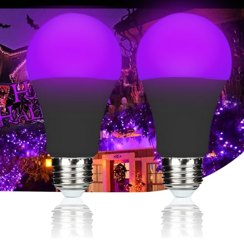LIAISIMI Lampadina nera UV da 9 W, luce viola, E27 Black Night Light Bulb 395 nm Black Light Light for Body Paint, Children's Birthday, Halloween, feste, discoteca per club, feste (2, nero)