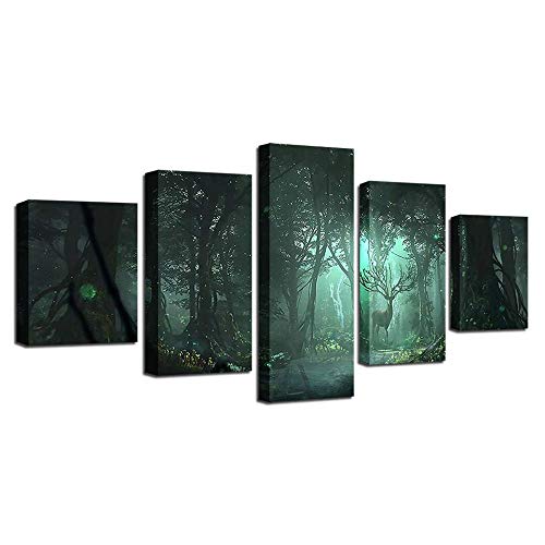 Impression sur toile 5 pièces élan de forêt moderne sans cadre DJDL