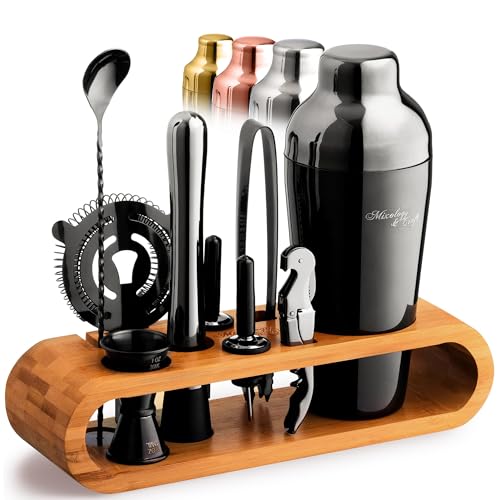 Product Image of the Mixology & Craft Cocktail Shaker Set with Bamboo Stand - Professional 10-Piece Bartender Kit - Complete Bar Set & Cocktail Mixer Kit for Home (Gun-Metal)