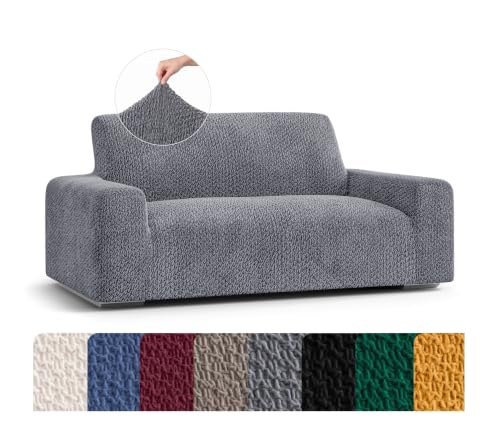 PAULATO BY GA.I.CO. Loveseat Slipcover - Oversized Chair Cover - Stretch Couch Cover - Cushion Love Seat Sofa Cover - Soft Fabric Slip Cover - 1-Piece Form Fit Protector - Velvet Collection - Grey