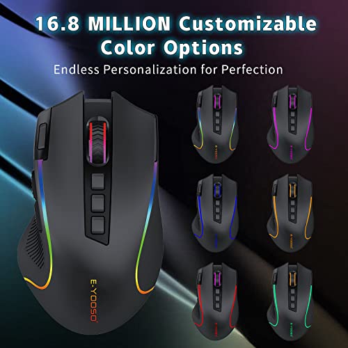 X-11 Wireless Gaming Mouse, 8000 Dpi Optical Sensor, Rgb Backlit, Mmo 9 Programmable Buttons, With Macro Recording Side Buttons, Rapid Fire Button, Rechargeable For Mac Windows Computer Gamer, Black #TOP4