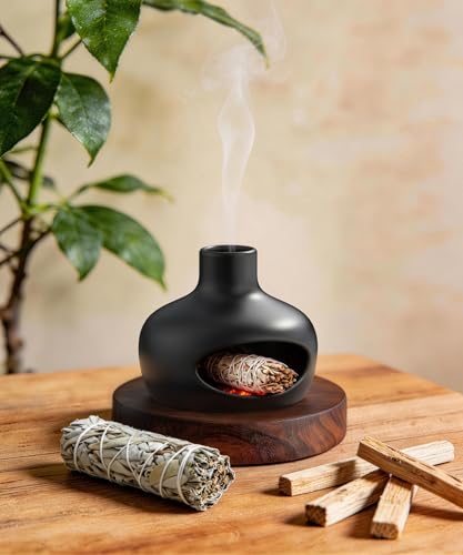 Kitcroet Palo Santo Holder - Modern Chiminea Incense Burner for Yoga, Meditation, and Anxiety Relief - Wood Sticks Dish, Sage Ash Catcher, Smudge Bowl, Cone Burner - Cauldron — view 6