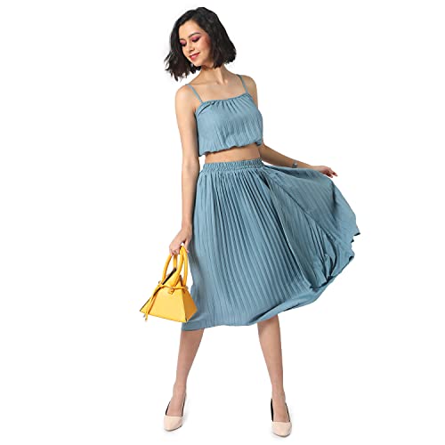 Image of Campus Sutra Women Solid Stylish Casual Co-Ord Set (Skirt &