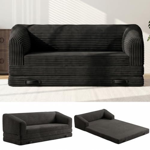 Image of JUIKURY Convertible Sofa Bed, 3-in-1 Foldable Loveseat Couch with Armrest, Corduroy Floor Sofa & Sleeper Bed, No Assembly High-Density Foam Futon Mattress for Living Room, Small Apartment, Dorm