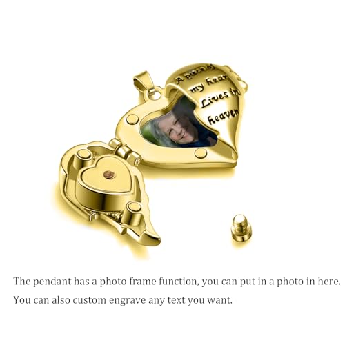 Heart Cremation Urn Necklace for Ashes, Custom Solid 10K 14K 18K Real Gold Wing Heart Urn Necklace, Personalized Memorial Jewelry Keepsake Necklace for Women4