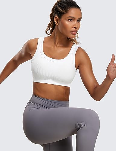 Image of CRZ YOGA Ribbed U Neck Sports Bras | Medium Support, Removable Pads, Casual, Wide Straps, for Women