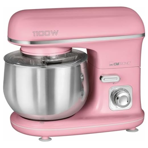 Clatronic KM 3711 Knetmaschine, 5 Liter, elektronisch regelbare Geschwindigkeit, 1100 W Serie Rock & Retro Vintage-Stil, Pastellrosa + Küchenwaage