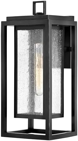 Hinkley Republic Medium Wall Mount Outdoor Lantern, LED Included, Composite, Clear Seedy Glass Panes, Anti-Fading Finish, Black Finish