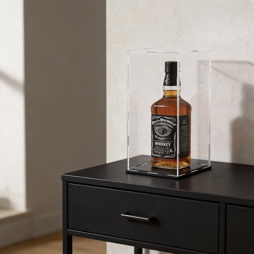 Image of Acrylic Display Case for Red Wine Bottle and Dolls, Versatile Clear Acrylic Display Box with Black Base for Showcase and Displaying, 7x7x16-inch