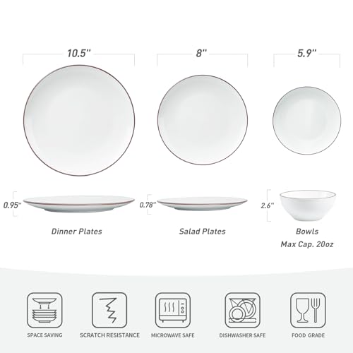 Image of Famiware Venus Stoneware Dinnerware Sets for 4, 12 Piece Plates and Bowls with Rim, Handcrafted Speckled Patterns, Matte White