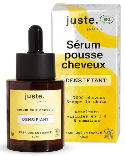 Juste Paris Serum pousse cheveux Bio + 7000 cheveux - Traitement microbiote cuir chevelu - Anti chute cheveux femme et homme - Favorise la croissance capillaire - Serum cheveux - Fabriqué en France