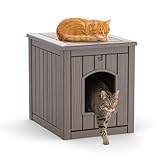 VIXZEN Cat House Resin Outdoor Cat House with Flip Lid Elevated Raised Floor Waterproof Easy Access Easy Assembly Easy to Clean Cat Houses for Outdoor Cats,Gray