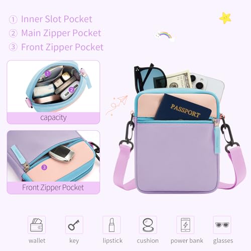kids purse for girls crossbody bag colorblock purses for kids age 5 6 7 8-10 10-12 purple amp blush pink
