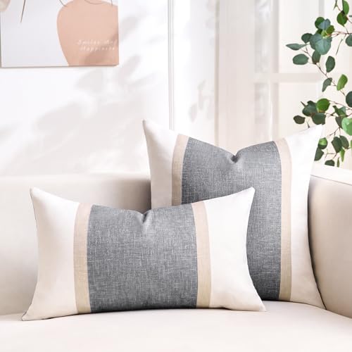 Funda Cojines 30x50 cm Fundas Cojines Gris Claro Funda de Almohada Empalme de Rayas Funda Cojin Sofa Decoración Moderna para Sofá Silla Cama Sala de Estar Dormitorio 2 Piezas - imagen 3