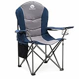Mouthen Oversized Camping Chair with Lumbar Support, Outdoor Heavy Duty Folding Camp Arm Chair with