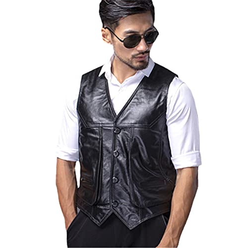 Gilet en cuir pour homme multi-poches noir XXL | Veste sans manche pratique