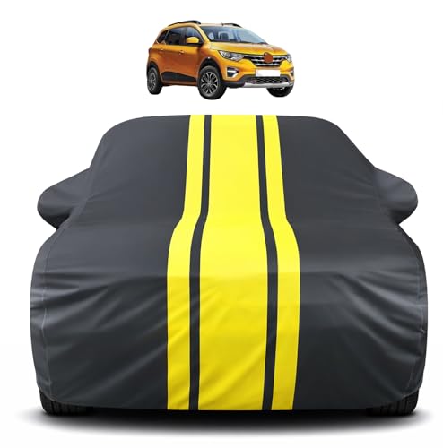 Image of Auto Hub Car Cover Compatible with Renault Triber with Mirror Pocket, Soft Cotton Lining, Triber Car Cover Waterproof - Yellow-Black
