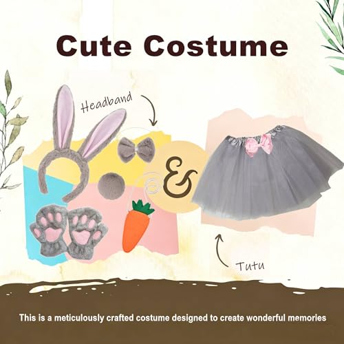 Disfraz de conejo para niños con diadema y tutú gris miniatura 2