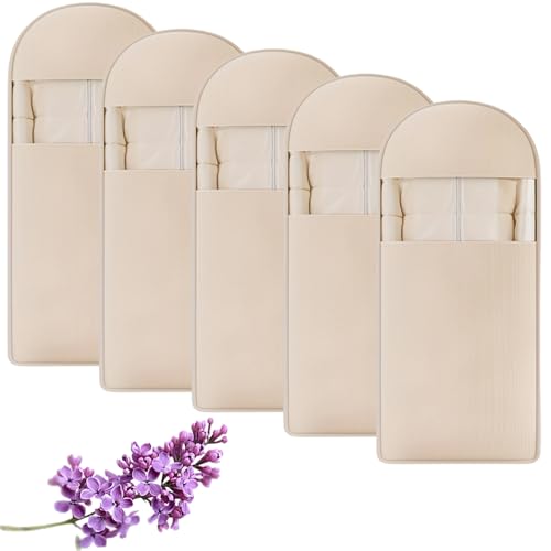 Space Saving Hanging Garment Bag with Self Compression Zipper, 2025 Upgrade Space Saver Closet Organizers, 1/2/3/4/5/6Pcs Self Compression Zip Garment Bags (5Pcs Beige,51IN)