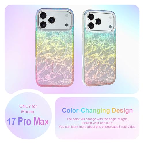 Image of AIGOMARA Cute Case for iPhone 17 Pro Max Case for Women Girls [ Compatible with Magsafe ] Glitter Girly Aesthetic Rainbow Magnetic Protective Phone Cover, Fluorescent Iridescent Craquelure Pattern