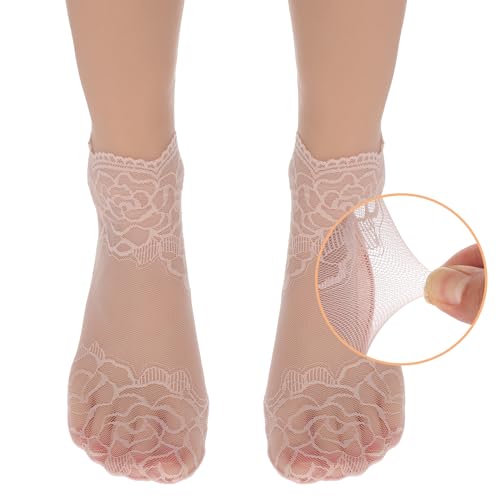 5Pairs Women's Lace Socks Sheer Lace Socks Fishnet Socks Ankle Mesh Lace Socks Lace Loose Socks for Women Girls4