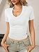 Womens Summer Sexy Short Sleeve Tshirt Tops Deep V Neck Shirts Casual Slim Fit Basic T-Shirt Tee Medium A-White