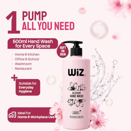 Image of Wiz Blossom Liquid Hand Wash - 500ml with Pump Dispenser | Gentle Hand Cleanser for Daily Use | Refreshing Fragrance | Handwash Bottle for Kitchen & Bathroom