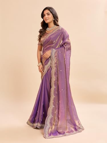 Image of Embellished Embroidered Pure Chiffon Heavy Work Saree