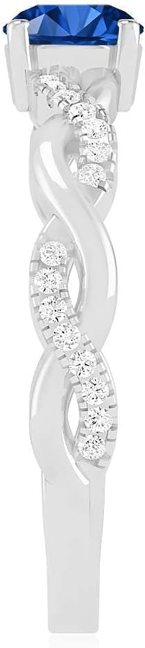 Natural Blue Sapphire Ring for Women in 14K Gold or 925 Sterling Silver | Round Blue Gemstone with Lab-Grown Diamond Accents | Twisted Infinity September Birthstone Promise or Anniversary Ring | Fine Jewelry Gift